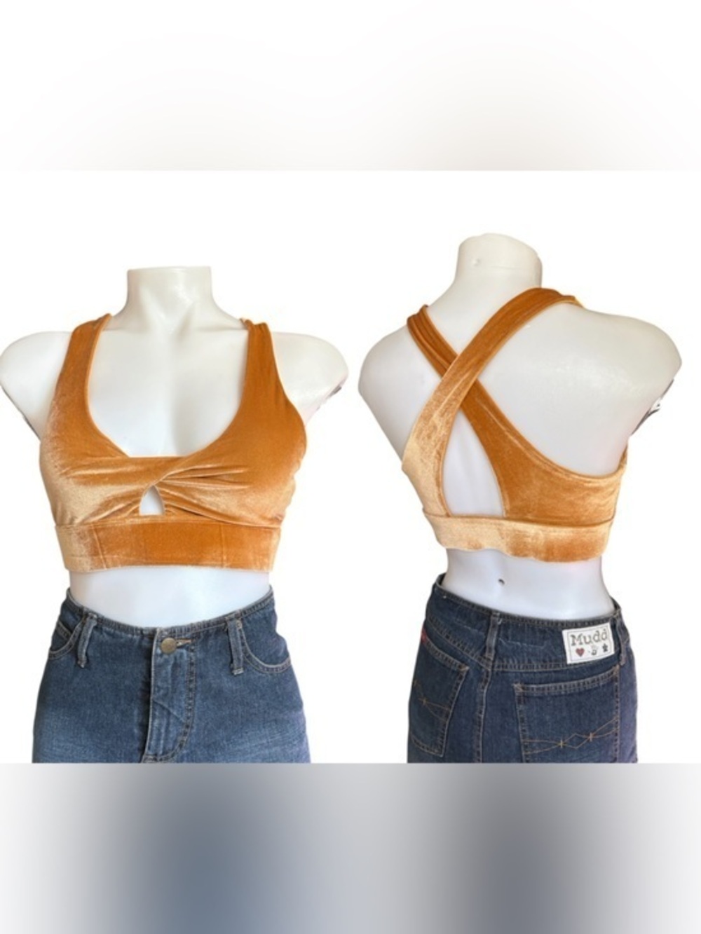Fabletics Velvet Cross-Back Sports Bra - Mustard Gold